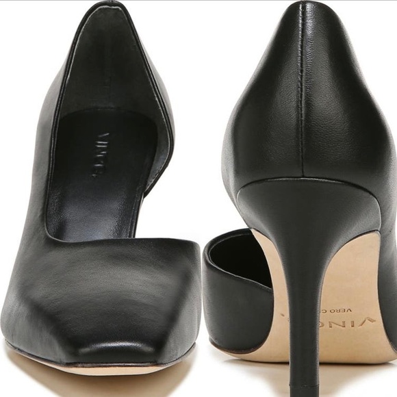 VINCE pump heels black leather size 9 Tiana Square Toe office classic preppy NIB - Picture 1 of 14